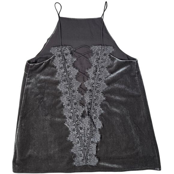 Do+Be Velvet Strappy Lace Trim Criss Cross Back Tank M Gray - Picture 2 of 7